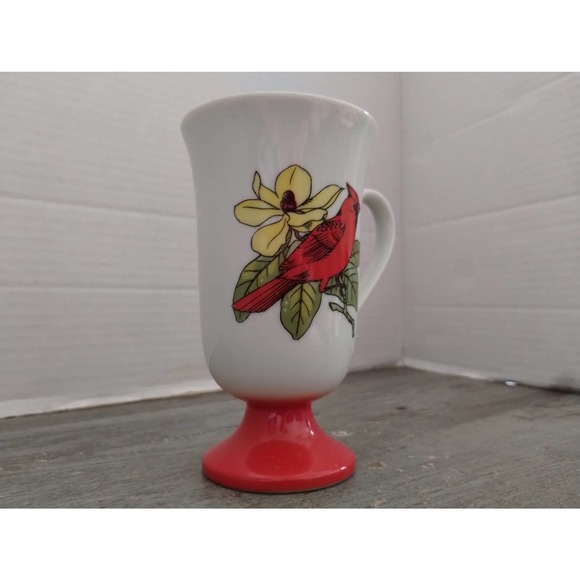 Song Bird Pedestal Mug Irish Coffee Cup FRED ROBERTS Red - Picture 2 of 7